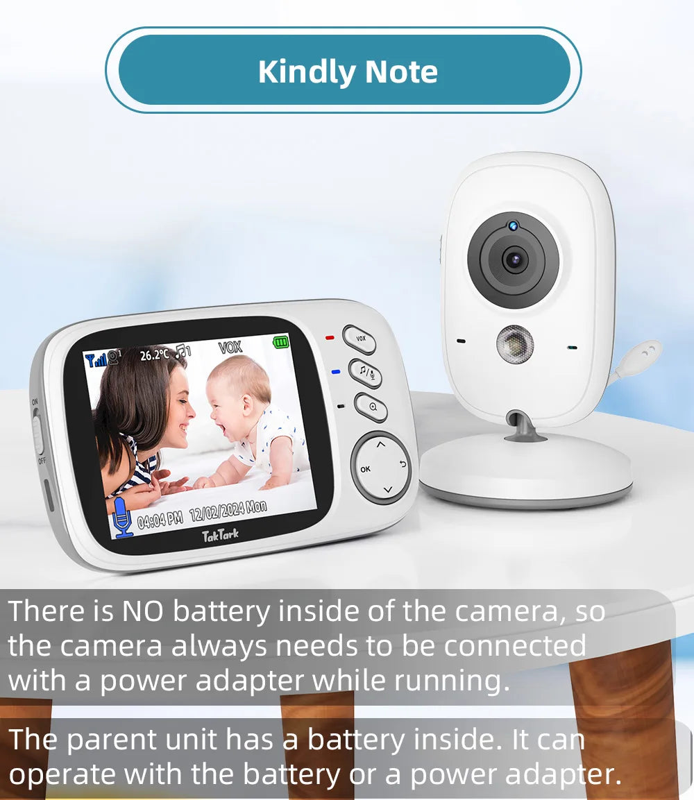 TakTark 3.2 Inch Wireless Video Baby Monitor With Lullabies Auto Night Vision Two Way Intercom Temperature Monitoring Babysitter