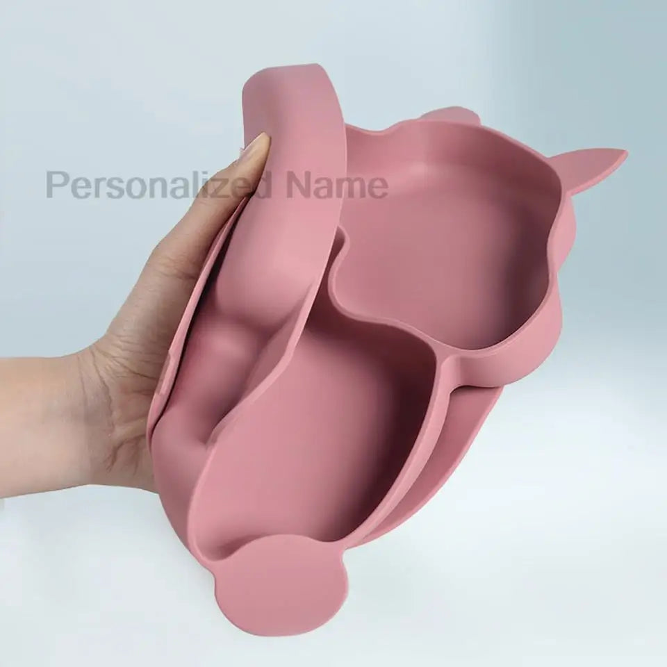 Free Custom Logo Baby Soft Silicone Sucker Bowl Plate Non-slip Squirrel Spoon Fork Sets Children's FeedingTableware  BPA Free