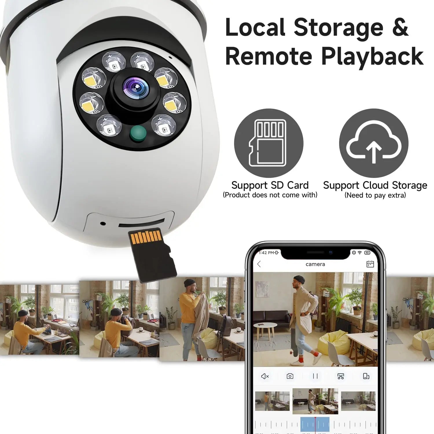 8MP E27 Bulb Surveillance Camera Wifi IP PTZ CCTV Camera 10X Zoom Color Night Vision Human Tracking Security Baby Monitor Cam