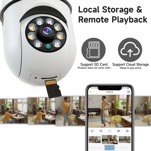 8MP E27 Bulb Surveillance Camera Wifi IP PTZ CCTV Camera 10X Zoom Color Night Vision Human Tracking Security Baby Monitor Cam