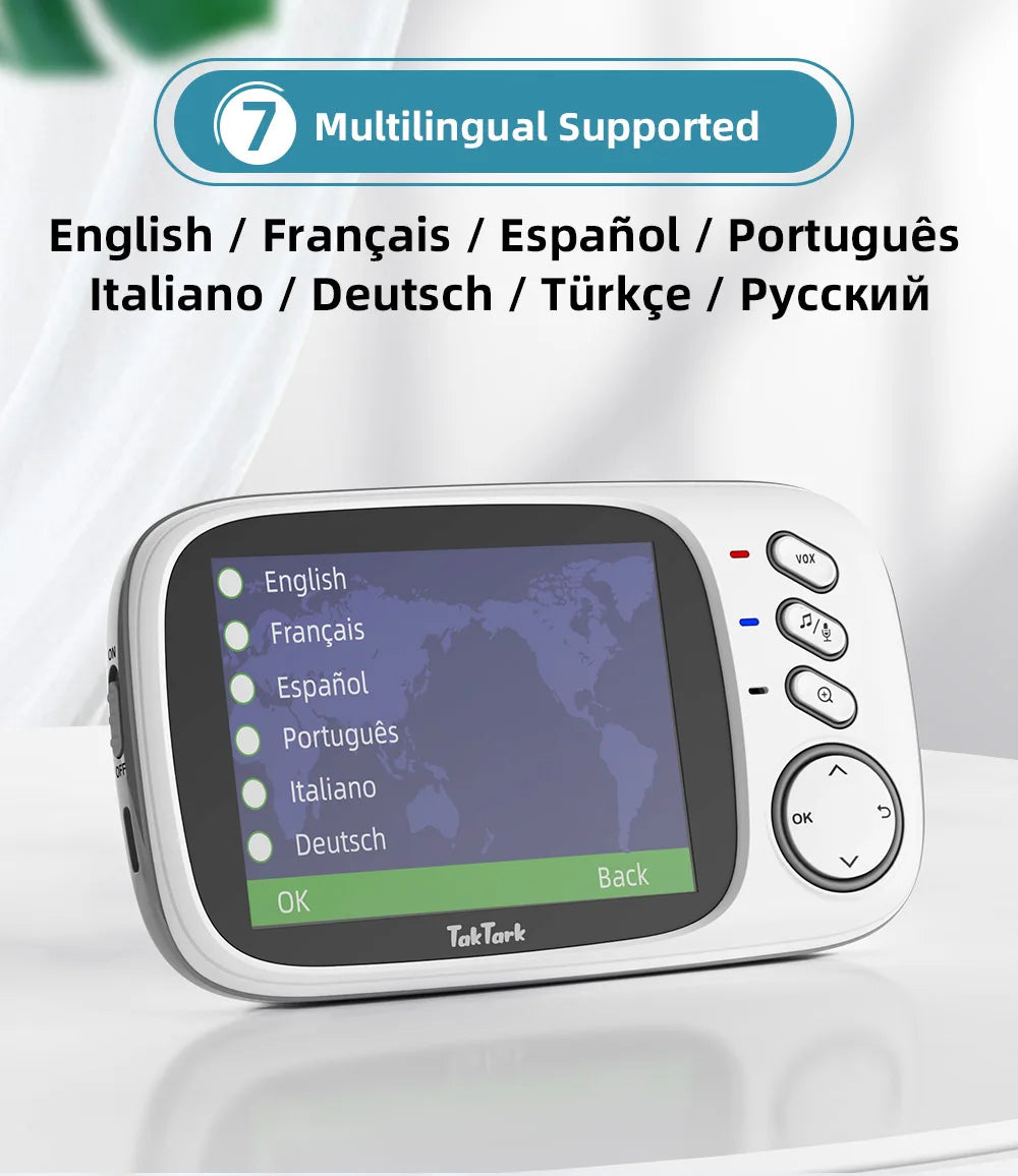 TakTark 3.2 Inch Wireless Video Baby Monitor With Lullabies Auto Night Vision Two Way Intercom Temperature Monitoring Babysitter