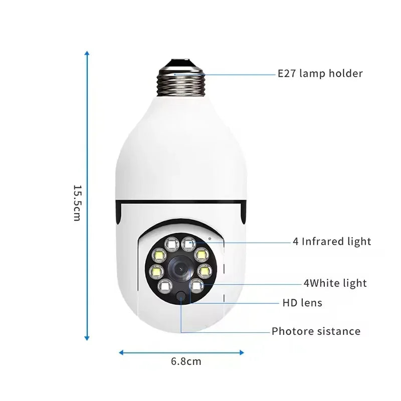 8MP E27 Bulb Surveillance Camera Wifi IP PTZ CCTV Camera 10X Zoom Color Night Vision Human Tracking Security Baby Monitor Cam
