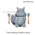Free Custom Logo Baby Soft Silicone Sucker Bowl Plate Non-slip Squirrel Spoon Fork Sets Children's FeedingTableware  BPA Free
