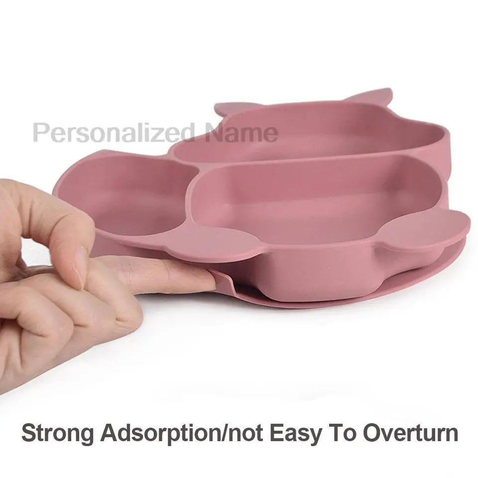 Free Custom Logo Baby Soft Silicone Sucker Bowl Plate Non-slip Squirrel Spoon Fork Sets Children's FeedingTableware  BPA Free