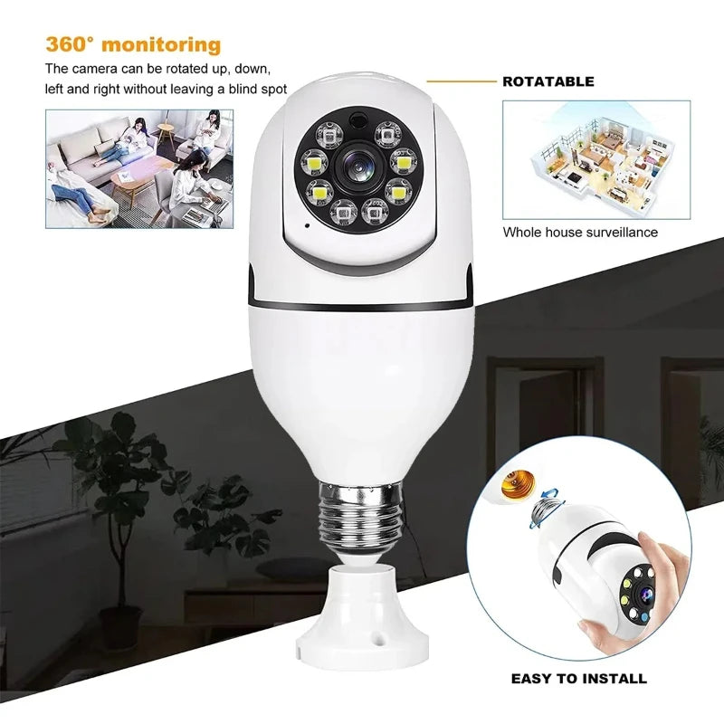 8MP E27 Bulb Surveillance Camera Wifi IP PTZ CCTV Camera 10X Zoom Color Night Vision Human Tracking Security Baby Monitor Cam