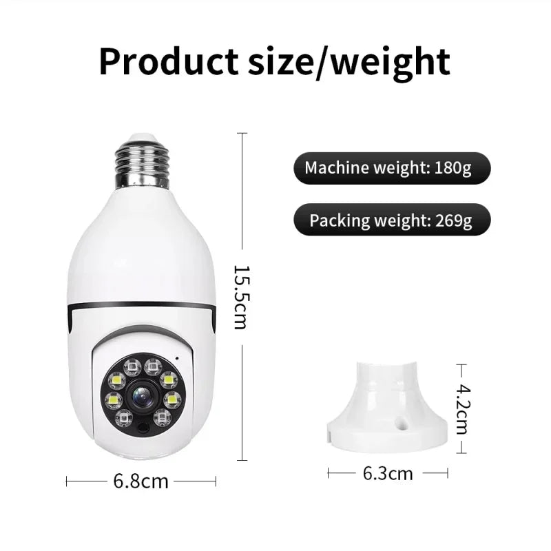 8MP E27 Bulb Surveillance Camera Wifi IP PTZ CCTV Camera 10X Zoom Color Night Vision Human Tracking Security Baby Monitor Cam